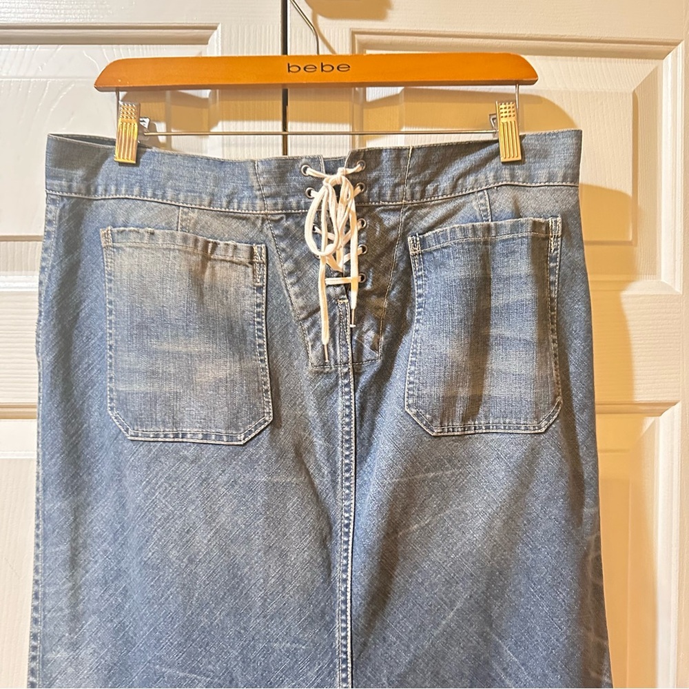Rare Ralph Lauren Sailor Style Buttons Lace Up Tie Denim Cotton Skirt Size 12 - Picture 6 of 14